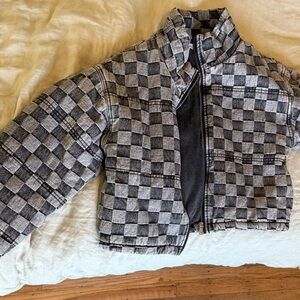 12th Tribe Kids Checkered Puffer Jacket - Black and White